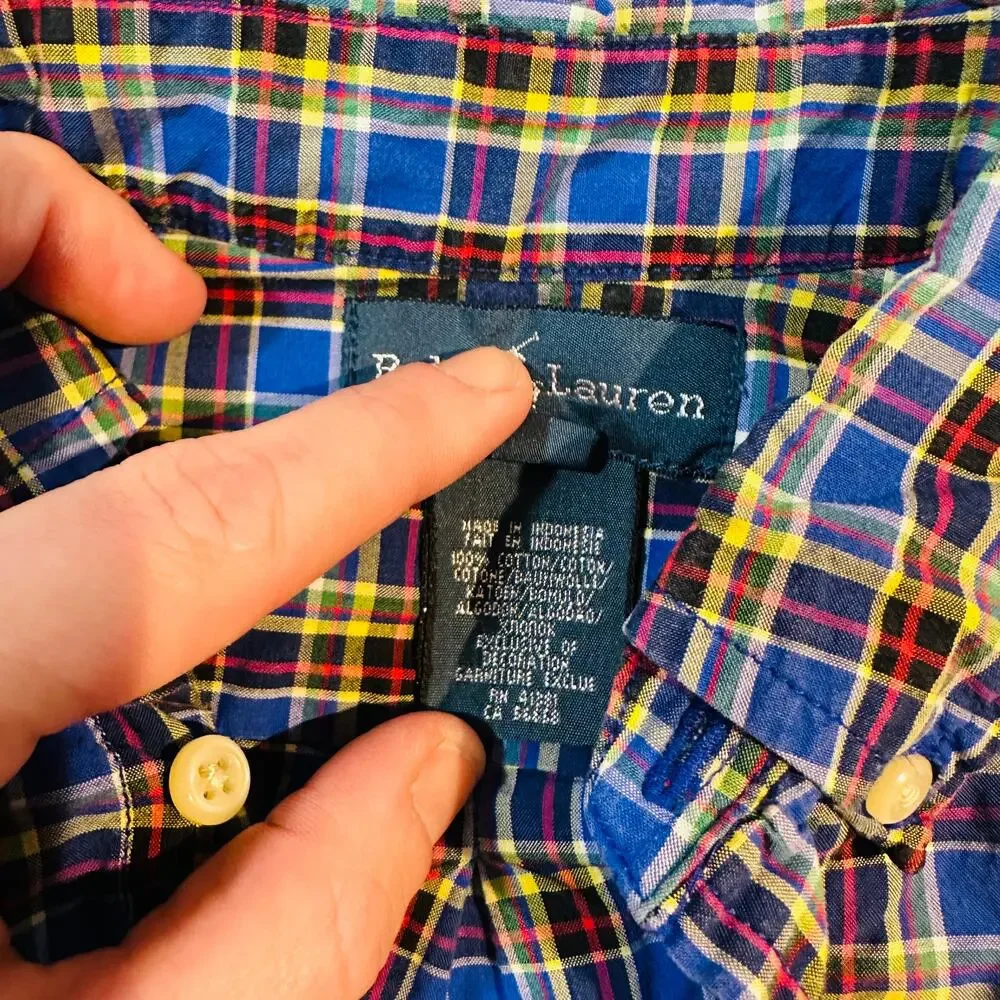 Ralph Lauren 100% Cotton Plaid Long Sleeve Button Down Poplin Top Sz 4